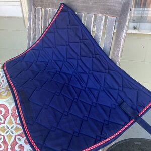 Navy Quilted Dressage Saddle Pad with Red Piping